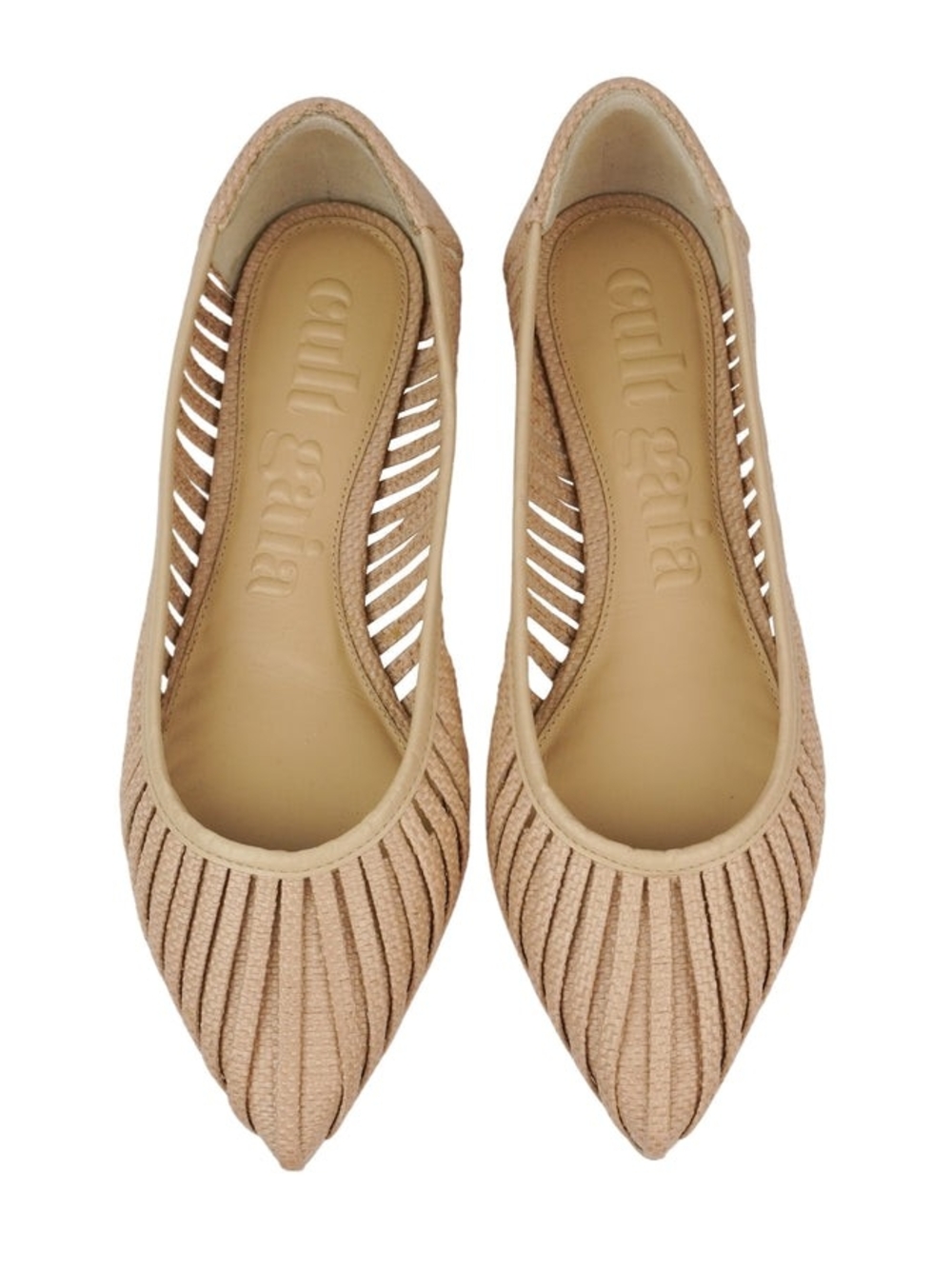 cult gaia Beige Ribbed Pointed Ballet Flats